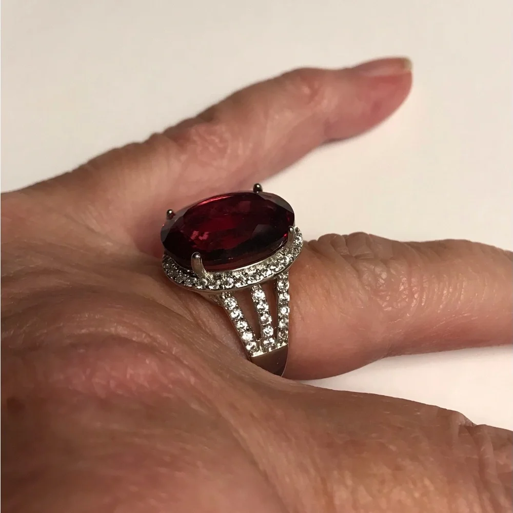 Garnet Stamped 925 Sterling Silver Ring